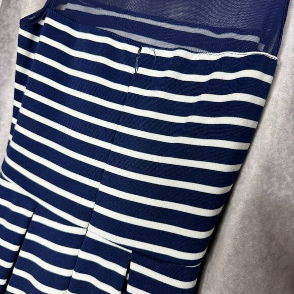 Poof Junior Navy & White Striped Mini Fit Flare Dress Coastal Nautical - Picture 6 of 7